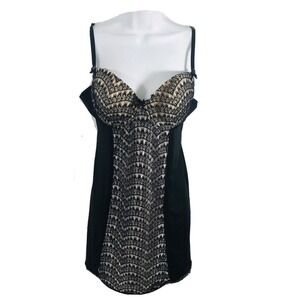 Marilyn Monroe Chemise Nightgown Slip Negligee Sz L Adjustable Straps Lace Black